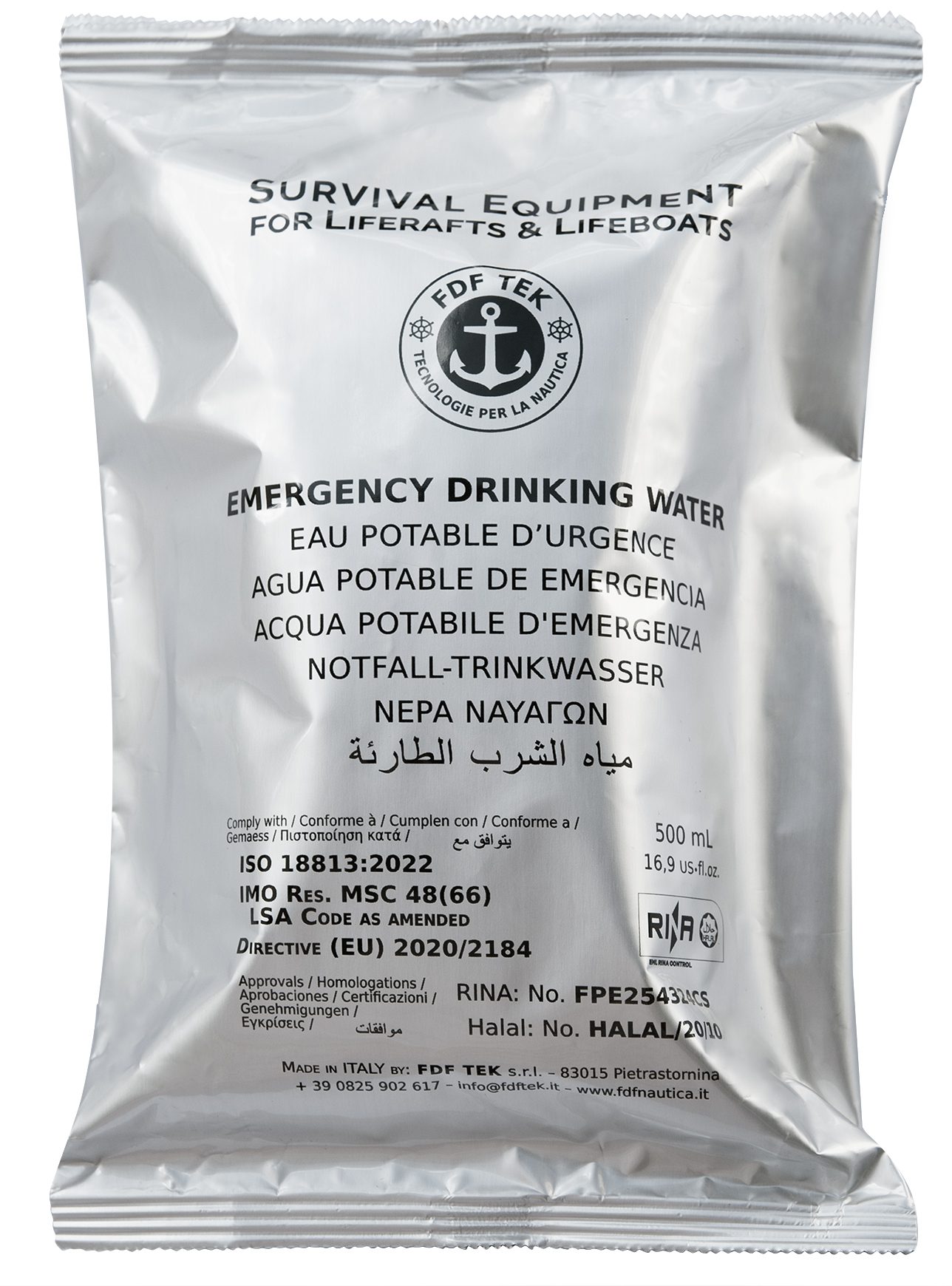 FDF Emergency Water 500ml (4x125ml) RINA Type Halal Approved